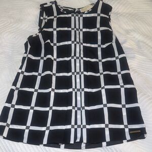 Michael Kors Black and White Grid Sleeveless Blouse